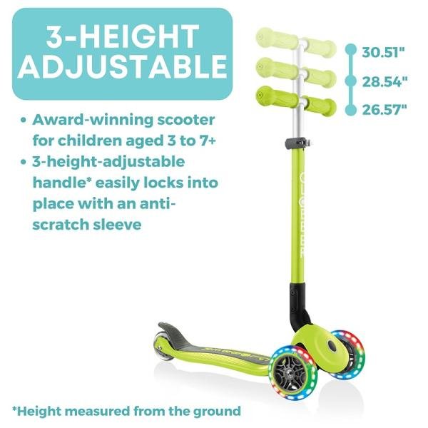 GLOBBER PRIMO FOLDABLE LIGHTS SCOOTER - LIME GREEN - 432-106