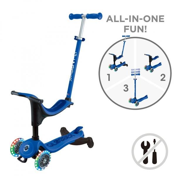 GLOBBER GO•UP SPORTY LIGHTS 360 SCOOTER - NAVY BLUE/DARK BLUE