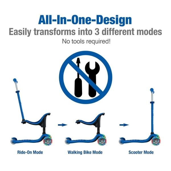 GLOBBER GO•UP SPORTY LIGHTS 360 SCOOTER - NAVY BLUE/DARK BLUE