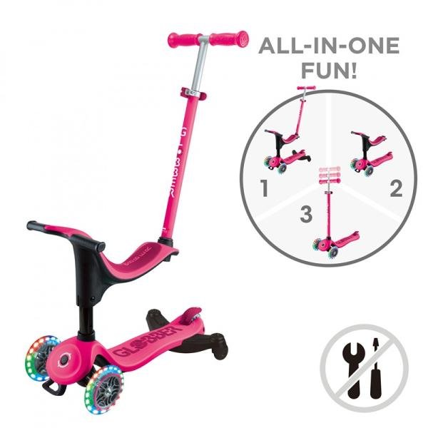 GLOBBER GO•UP SPORTY LIGHTS 360 SCOOTER - FUSHIA/DARK PINK