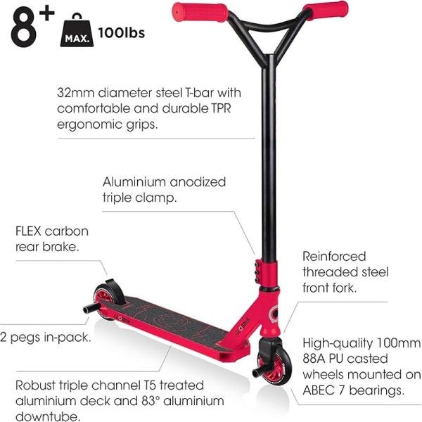 GLOBBER GS 540 STUNT SCOOTER - BLACK/RED - 622-102-3
