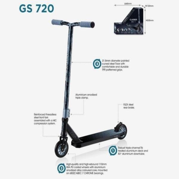 GLOBBER GS 720 STUNT SCOOTER - BLACK/GREY - 624-100-3