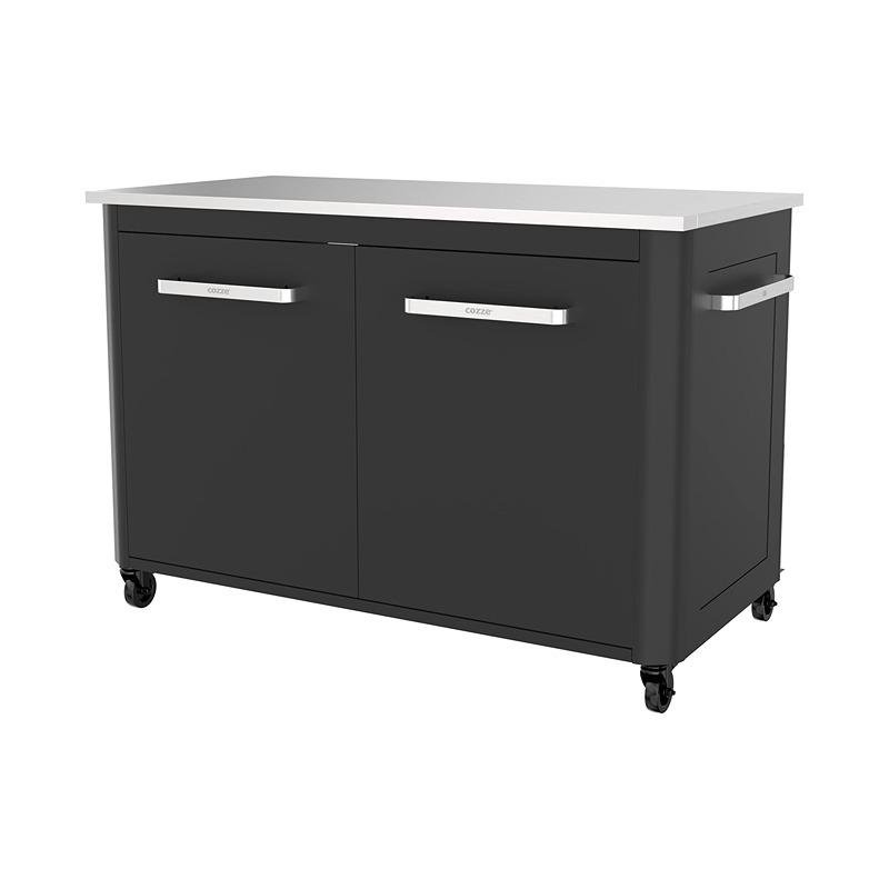 Cozze Cozze® outdoor table with 2 doors and 4 wheels, foldable side tables, table top in stainless steel, black, 120 x 60 x 90 cm,knock down 2 boxes 90526