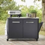 Cozze Cozze® outdoor table with 2 doors and 4 wheels, foldable side tables, table top in stainless steel, black, 120 x 60 x 90 cm,knock down 2 boxes 90526