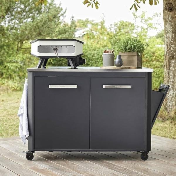 Cozze Cozze® outdoor table with 2 doors and 4 wheels, foldable side tables, table top in stainless steel, black, 120 x 60 x 90 cm,knock down 2 boxes 90526