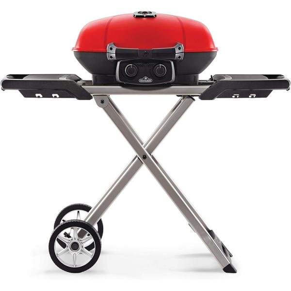 NAPOLEON TRAVELQ TM 285W PORTABLE GRILL WITH SCISSOR CART & GRIDDLE RED / BLUE - TQ285X-BK/RD-1-RC