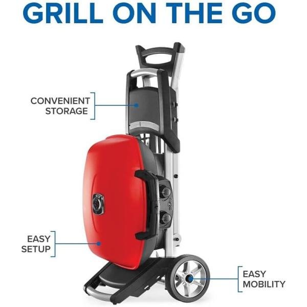 NAPOLEON TRAVELQ TM 285W PORTABLE GRILL WITH SCISSOR CART & GRIDDLE RED / BLUE - TQ285X-BK/RD-1-RC