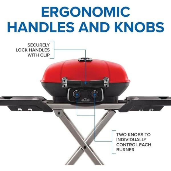 NAPOLEON TRAVELQ TM 285W PORTABLE GRILL WITH SCISSOR CART & GRIDDLE RED / BLUE - TQ285X-BK/RD-1-RC