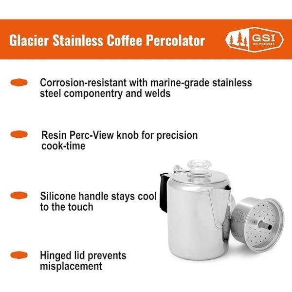 GSI Glacier Stainless 9 Cup Perc W/Silicone Handle 65209