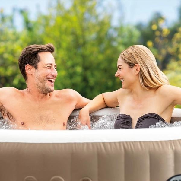 INTEX 4-PERSON SAHARA TAN ROUND BUBBLE SPA SET, (220-240 Volt), Age 6+ - 28426