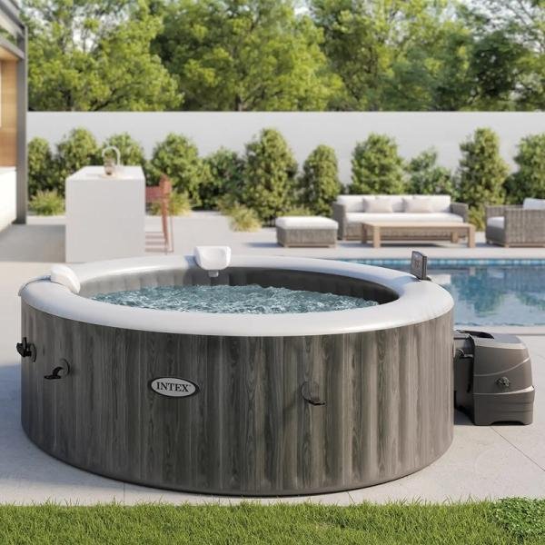INTEX 4-PERSON GREYWOOD DELUXE ROUND BUBBLE SPA SET, (220-240 Volt), Age 6+ - 28440