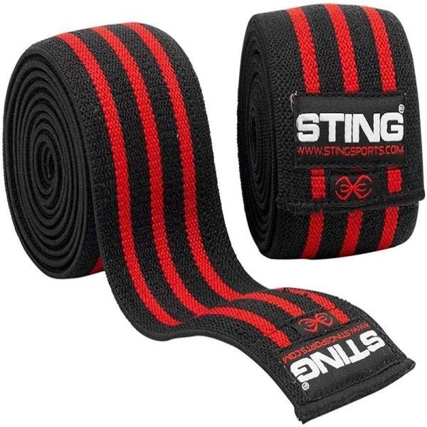 STING ELASTICISED LIFTING KNEE WRAPS - 80INCH - BLACK / RED - S11A-ELK1