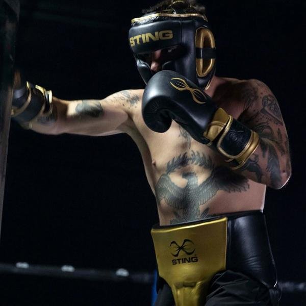 STING PRO LEATHER ABDOMINAL GUARD - S - BLACK / GOLD - SAG-1701