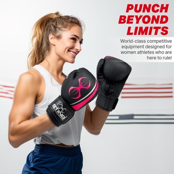 STING AURORA WOMENS BOXING GLOVE - 10oz - BLACK / PINK - SPBG-0212