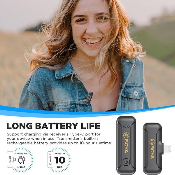 Boya 2.4Ghz wirless micrphone, 1+1, Mfi Lightninig, USB type-C for Android devices-BY-WM3T2-U1