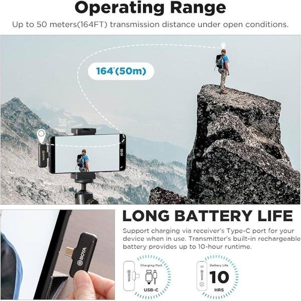 Boya 2.4Ghz wirless micrphone, 1+1, Mfi Lightninig, USB type-C for Android devices-BY-WM3T2-U1