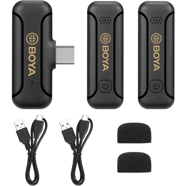 Boya 2.4Ghz wirless micrphone, 1+2, Mfi Lightninig, USB type-C for Android devices-BY-WM3T2-U2