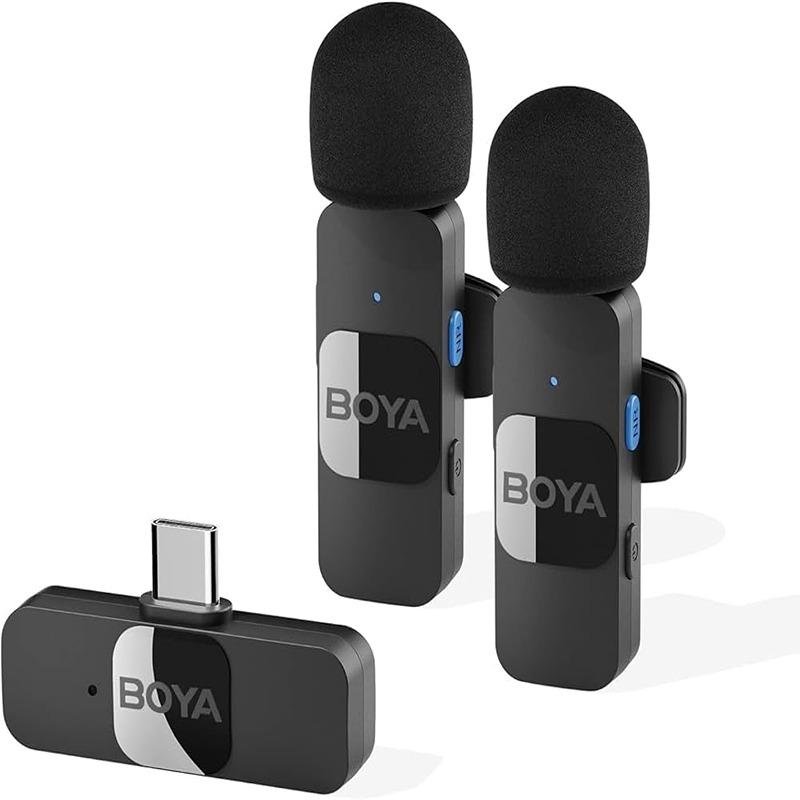 Boya 2.4 GHz Dual Omnidirectional Wireless Microphone System for Android Type-C Device, Black, 2TR+1RX-BY-V20