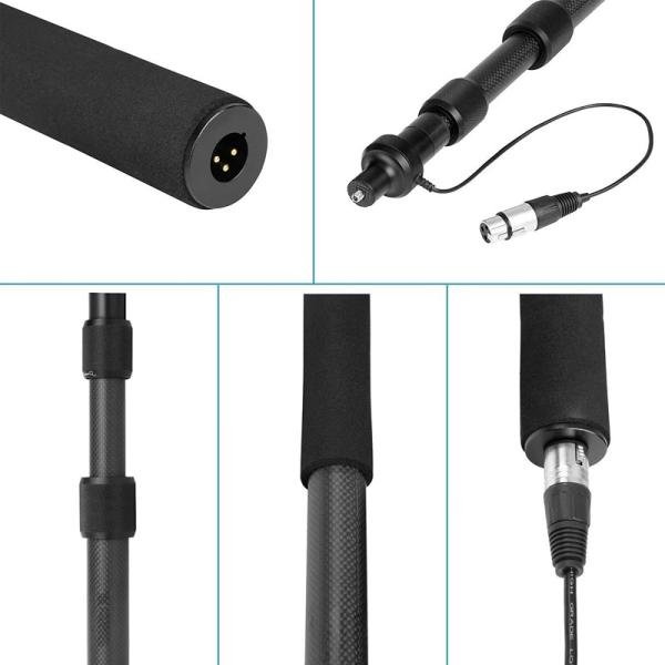 Boya Carbon Fiber Boompole with Internal XLR Cable, 1m (3.3') to 2.5m (8.2') extension Range, Three Telescoping Sections-BY-PB25