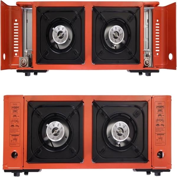 Procamp FLAMEKRAFT PORTABLE DOUBLE BURNER GAS STOVE WITH BACK COVER - PRO000183