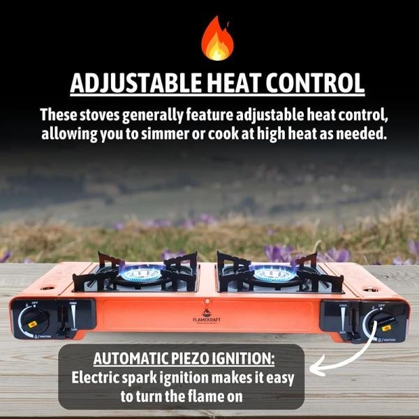 Procamp FLAMEKRAFT PORTABLE DOUBLE BURNER GAS STOVE WITH BACK COVER - PRO000183