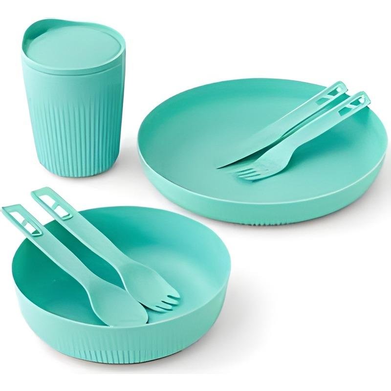 S2S Passage Dinnerware Set [7 Piece] - Blue Plate, L Bowl, Ins Mug and Utensils Aqua Sea Blue - SS02350