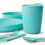 S2S Passage Dinnerware Set [7 Piece] - Blue Plate, L Bowl, Ins Mug and Utensils Aqua Sea Blue - SS02350