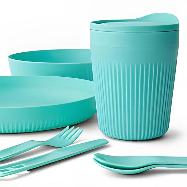 S2S Passage Dinnerware Set [7 Piece] - Blue Plate, L Bowl, Ins Mug and Utensils Aqua Sea Blue - SS02350